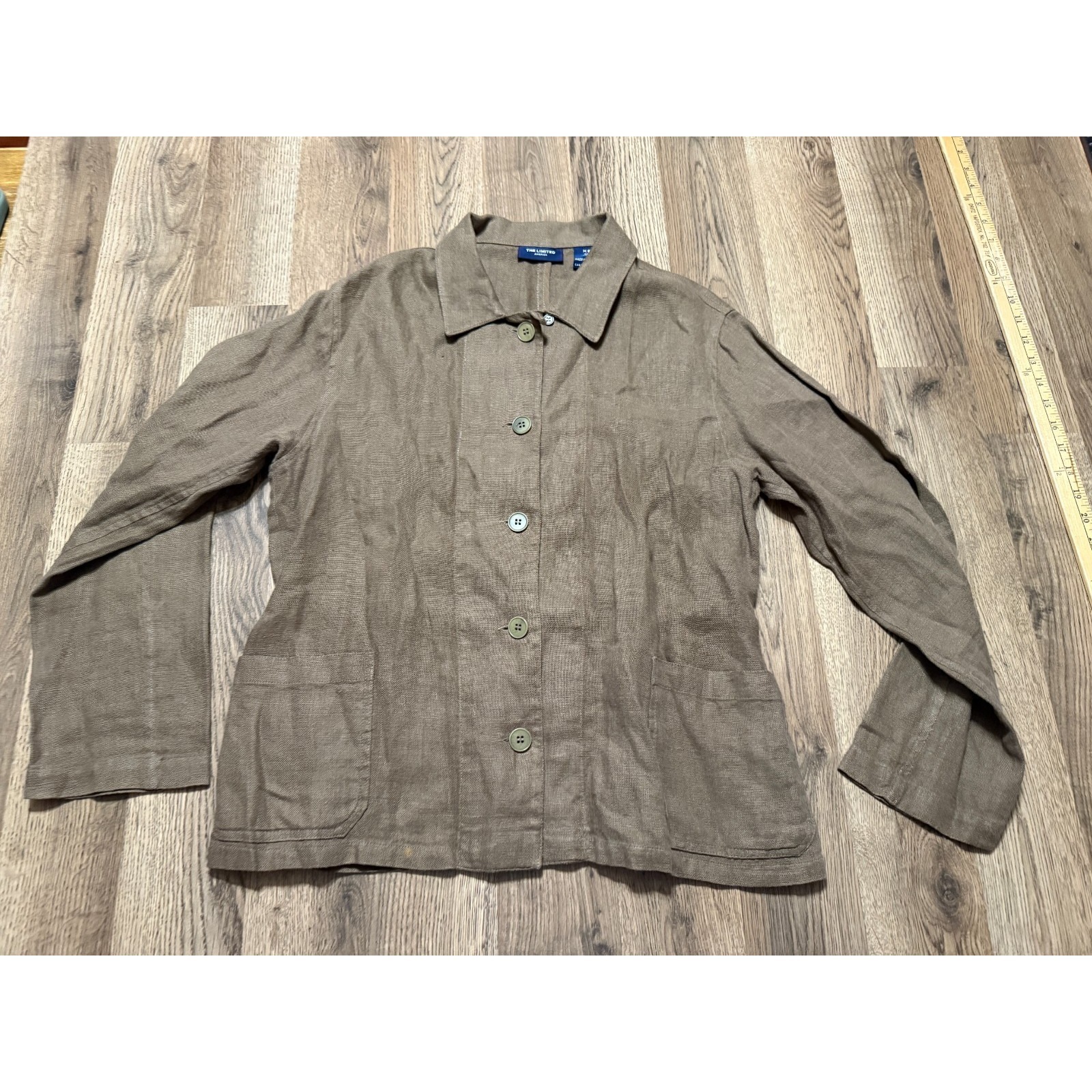 The Limited America Shirt, Womens Xs, Brown, Long Sleeve, Button Up, 100% Linen